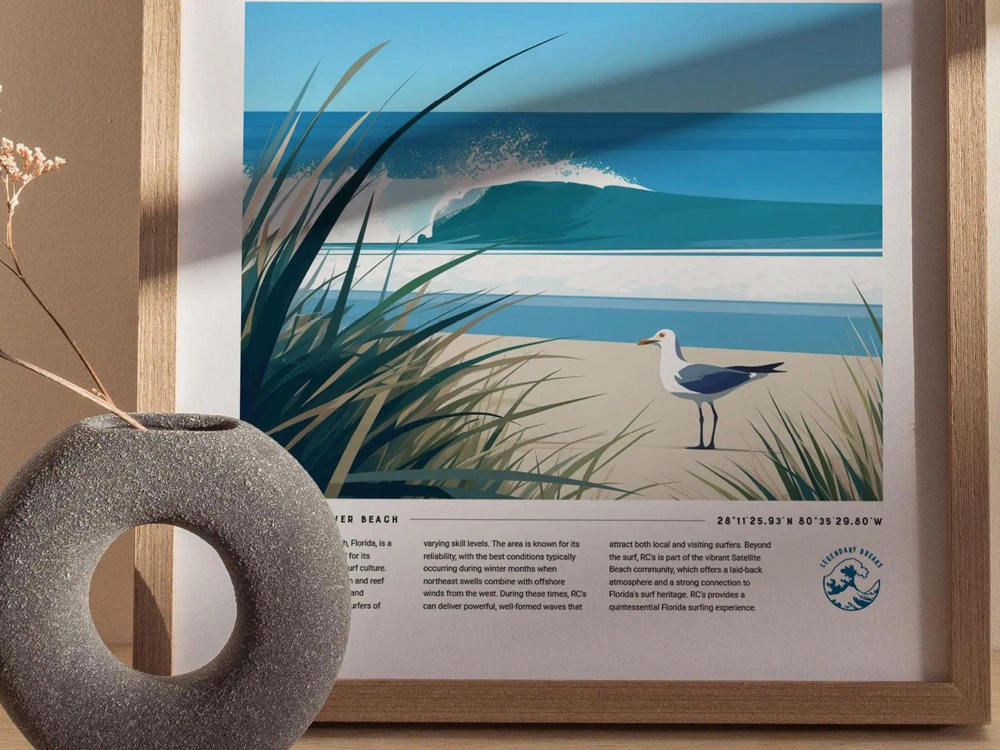 RC's Melbourne Florida Surf Spot Framed Poster | Satellite Beach FL Florida Wave Travel Print | Surfing Modern Wall Art Coastal Decor | Minimalist Design Man Cave Surfer Gift - Swell Scenes