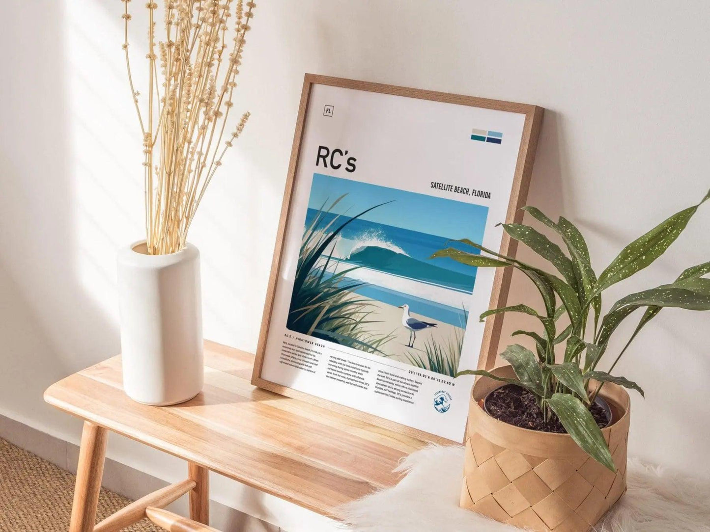 RC's Melbourne Florida Surf Spot Framed Poster | Satellite Beach FL Florida Wave Travel Print | Surfing Modern Wall Art Coastal Decor | Minimalist Design Man Cave Surfer Gift - Swell Scenes