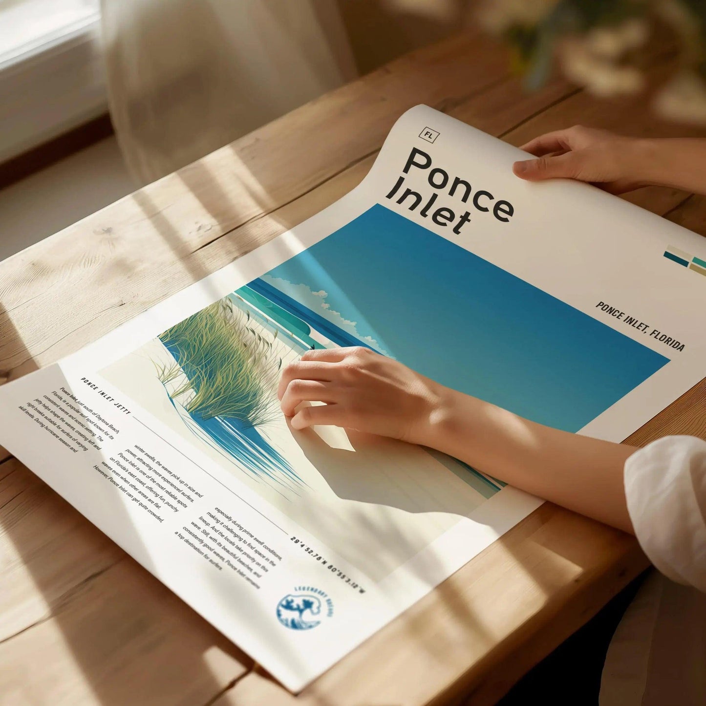 Ponce Inlet Florida Surf Spot Framed Poster | Daytona Beach FL Jetty Wave Travel Print | Surfing Decor Minimal Design Wall Art | Man Cave Decor Surfer Gift - Swell Scenes