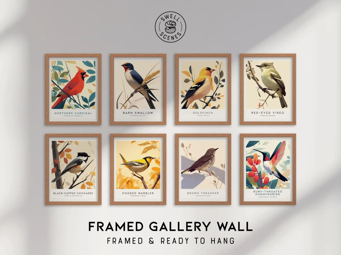 Bird Art Series Gallery Wall FRAMED or UNFRAMED Pick 8 Audubon Wildlife Poster Set Birder Gift Nature Cardinal Goldfinch Hummingbird | S8-3 - Swell Scenes