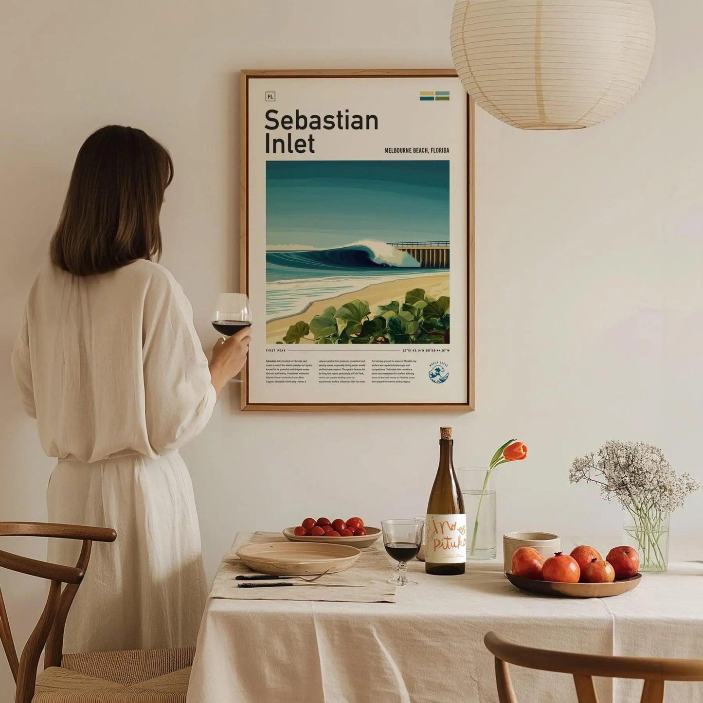 Sebastian Inlet Surf Spot Framed Poster | Melbourne Beach Florida Wave Travel Print | FL Surfer Wall Art Decor | Surfing Design Man Cave Gift - Swell Scenes