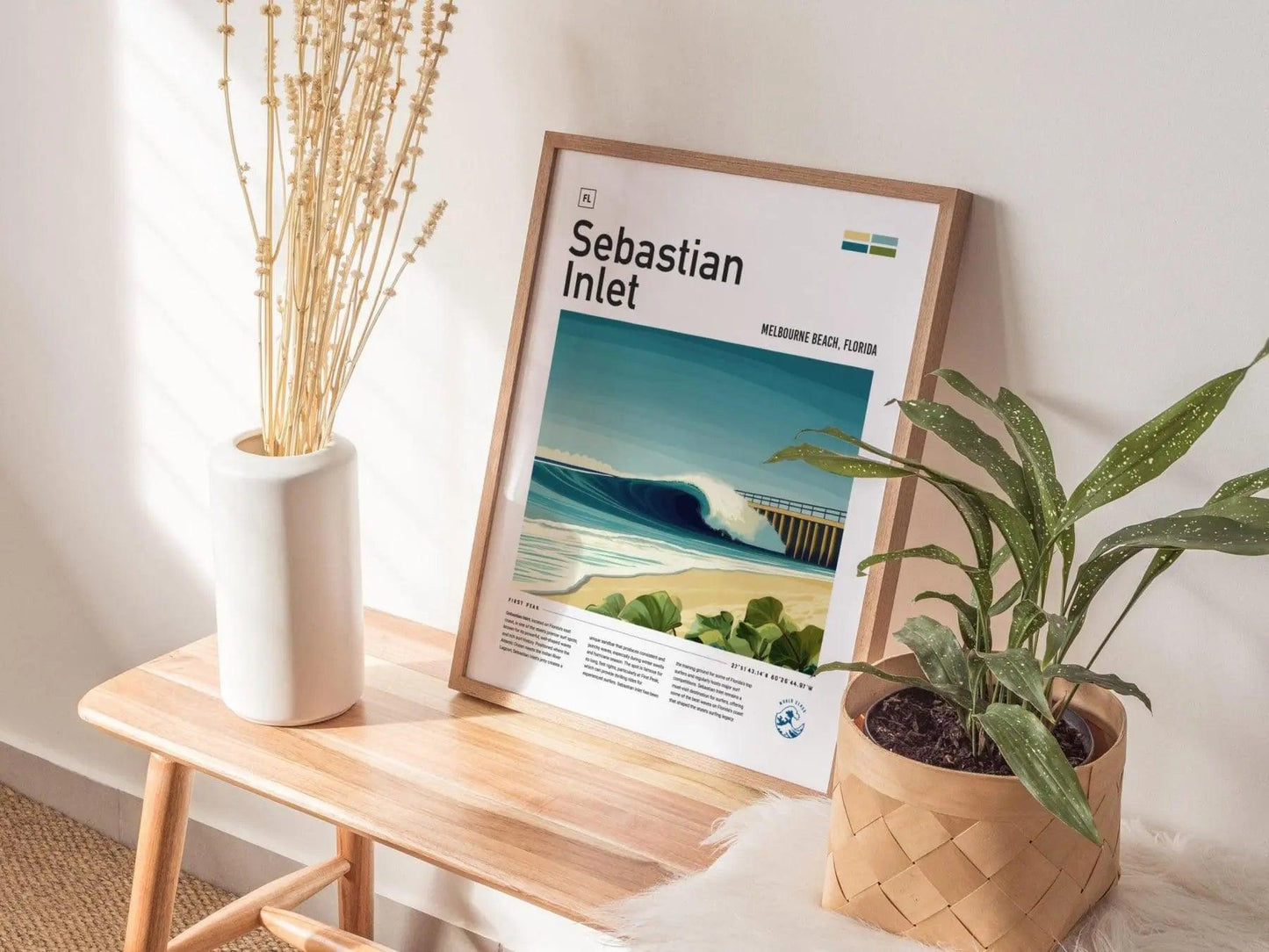 Sebastian Inlet Surf Spot Framed Poster | Melbourne Beach Florida Wave Travel Print | FL Surfer Wall Art Decor | Surfing Design Man Cave Gift - Swell Scenes