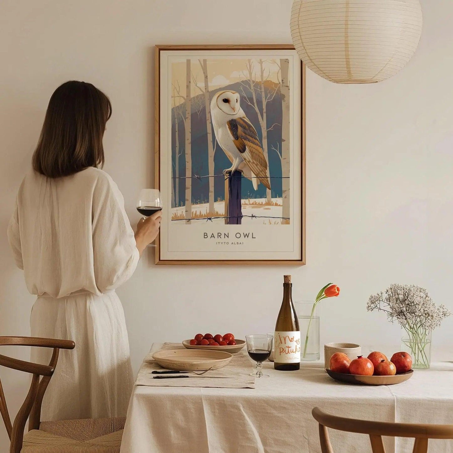 Barn Owl Bird Lover Modern Framed Wall Art | Cottagecore Audubon Wildlife Poster | Rustic Farm House Nature Decor | Cozy Cabin Winter Snow Print - Swell Scenes