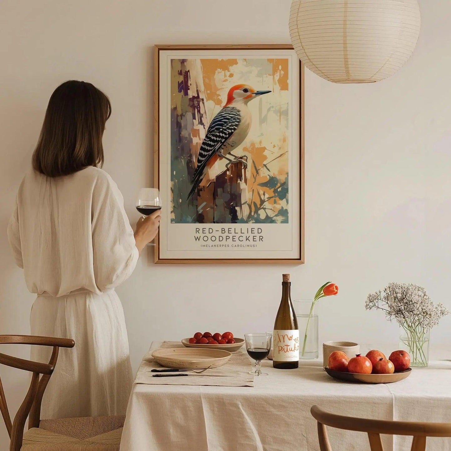 Red-bellied Woodpecker Bird Lover Modern Framed Poster | Cottagecore Audubon Wildlife Wall Art | Rustic Farmhouse Nature Decor Print - Swell Scenes