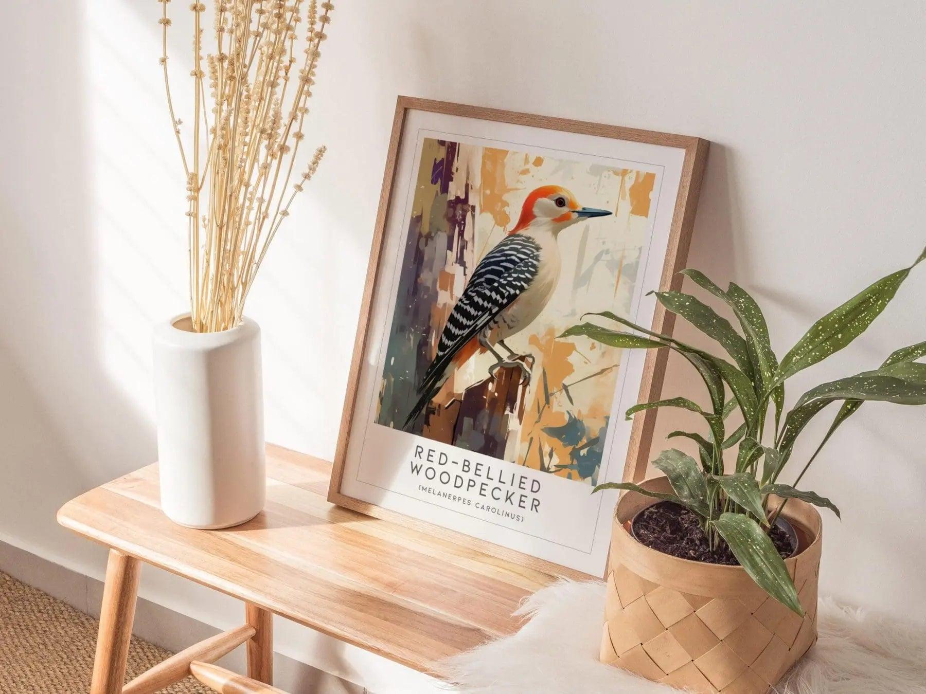 Red-bellied Woodpecker Bird Lover Modern Framed Poster | Cottagecore Audubon Wildlife Wall Art | Rustic Farmhouse Nature Decor Print - Swell Scenes