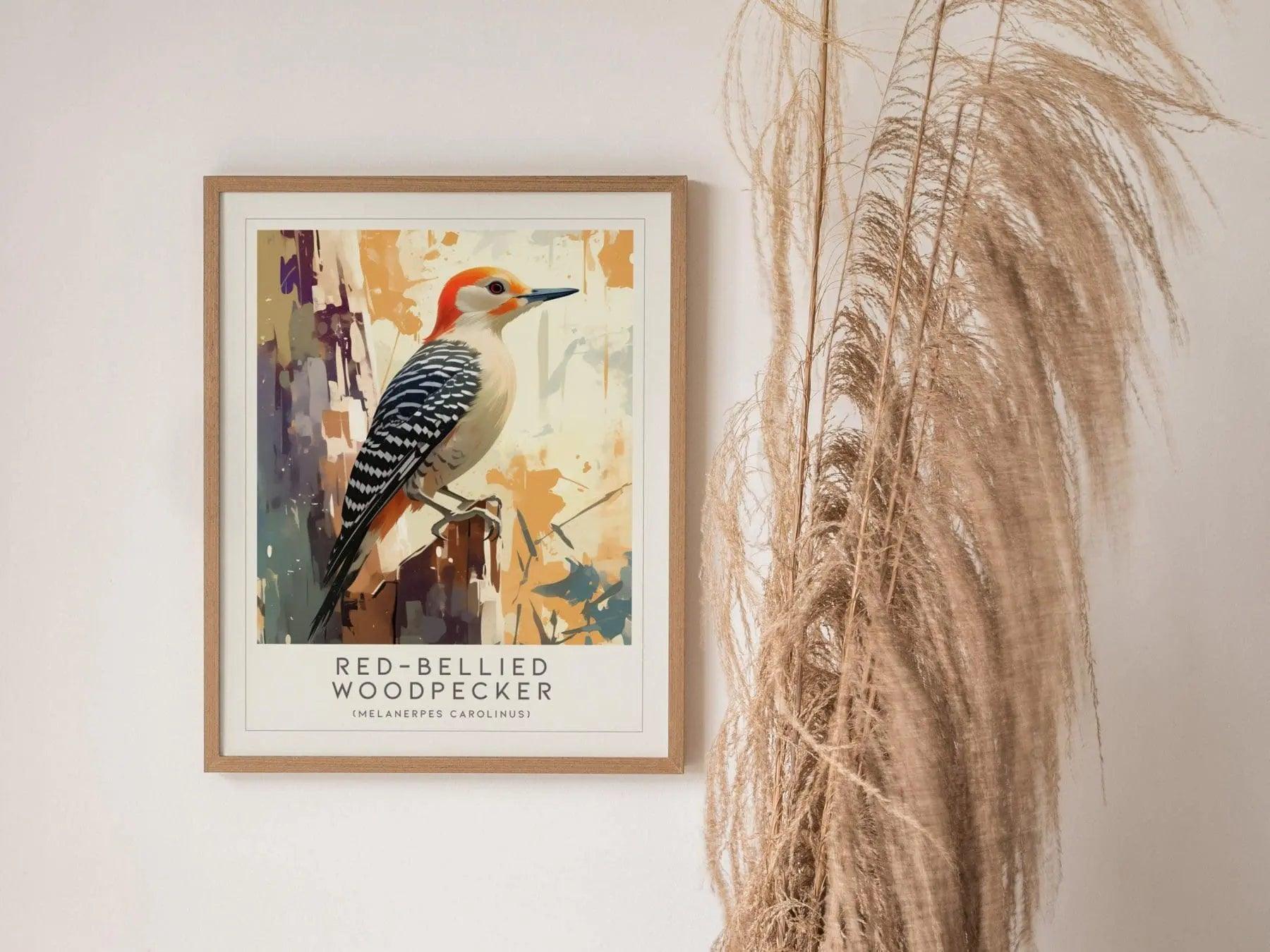 Red-bellied Woodpecker Bird Lover Modern Framed Poster | Cottagecore Audubon Wildlife Wall Art | Rustic Farmhouse Nature Decor Print - Swell Scenes