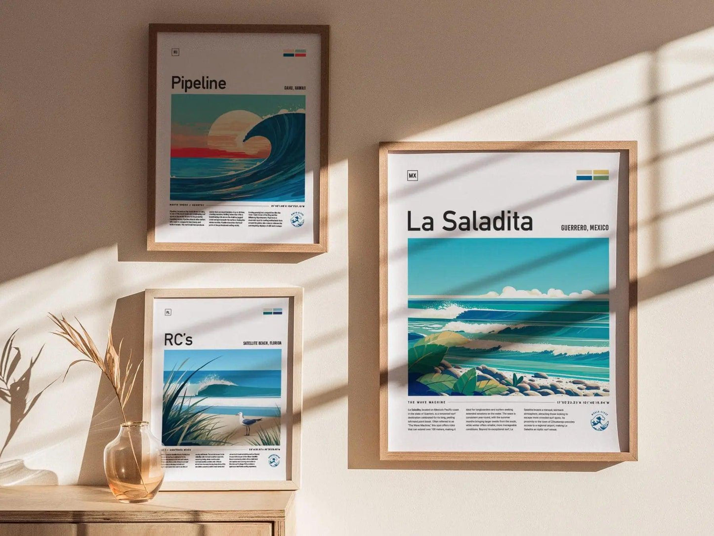 La Saladita Mexico Surf Spot Framed Poster | Guerrero Longboard Surfing Wave Wall Art | Mexi Log Fest Travel Print | Minimalist Style Design Surfer Gift - Swell Scenes