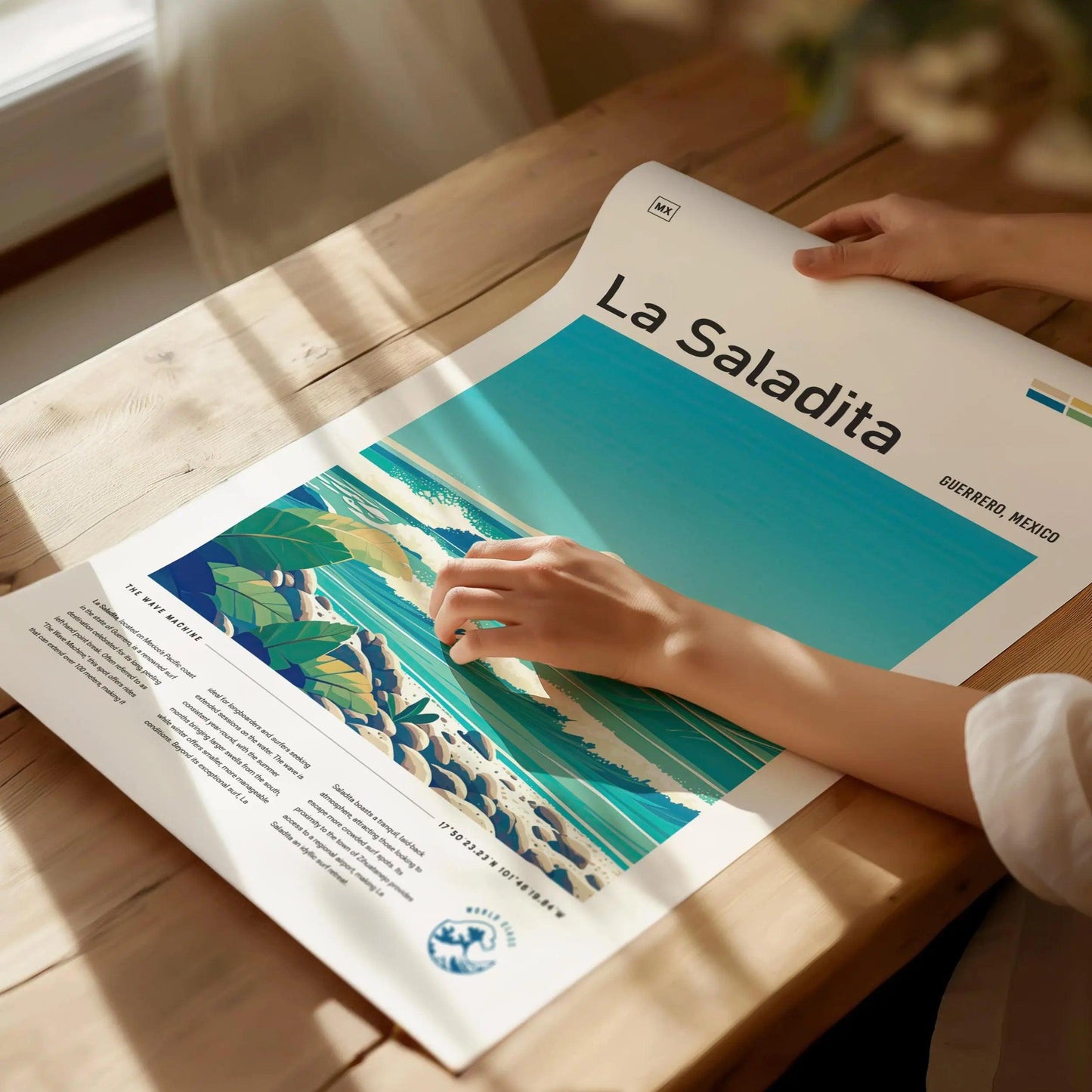La Saladita Mexico Surf Spot Framed Poster | Guerrero Longboard Surfing Wave Wall Art | Mexi Log Fest Travel Print | Minimalist Style Design Surfer Gift - Swell Scenes