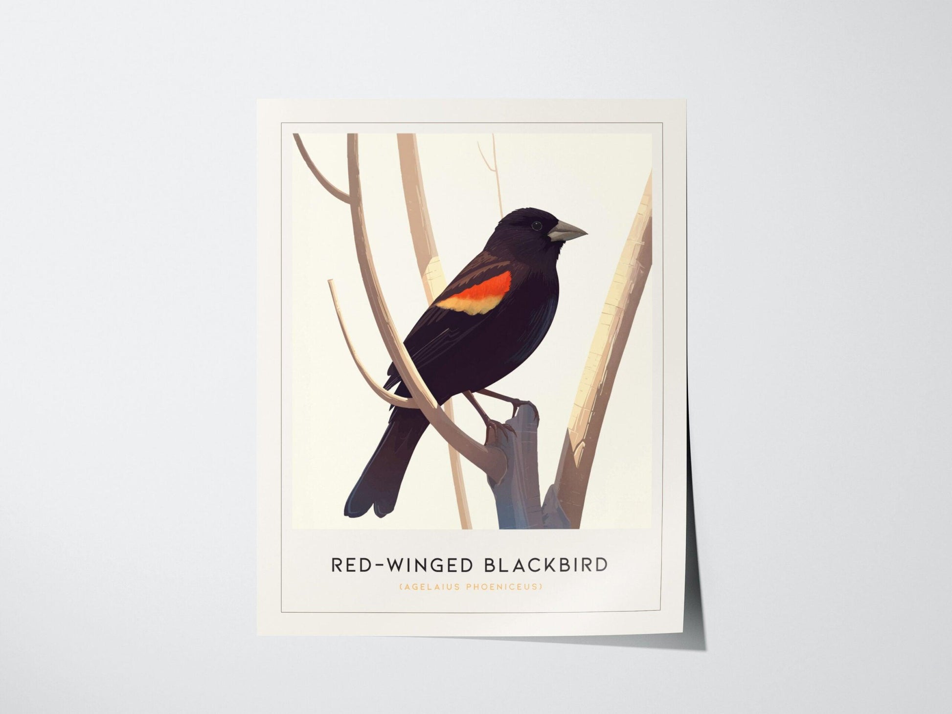 Red-Winged Blackbird Poster | Minimalist Bird Art Print | Perfect for Nature Lovers & Modern Home Decor - Swell Scenes