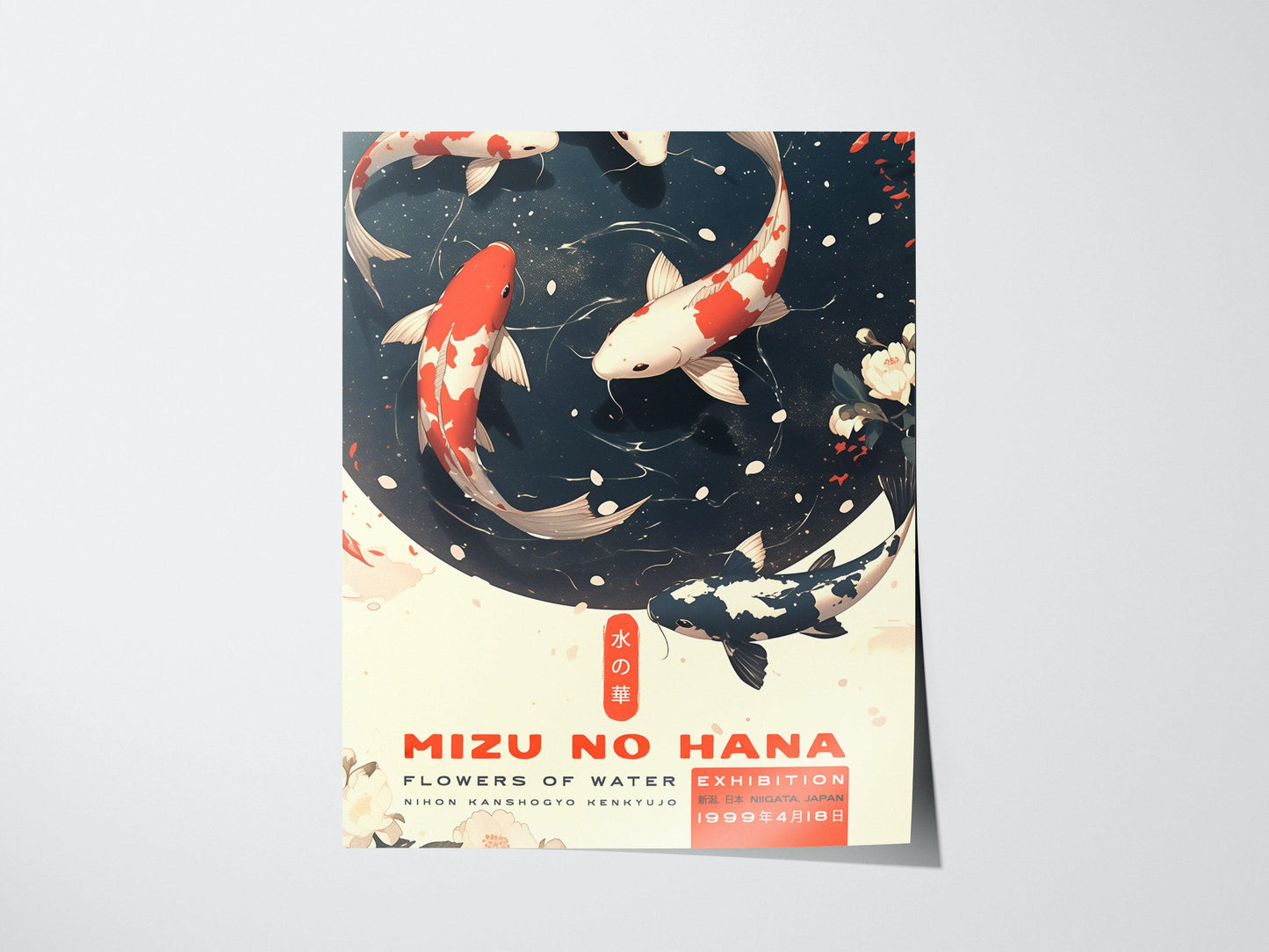 Mizu No Hana Koi Fish Art Poster – Japanese Exhibition Print, Zen Wall Art, Available Framed/Unframed, Elegant Home Decor - Swell Scenes