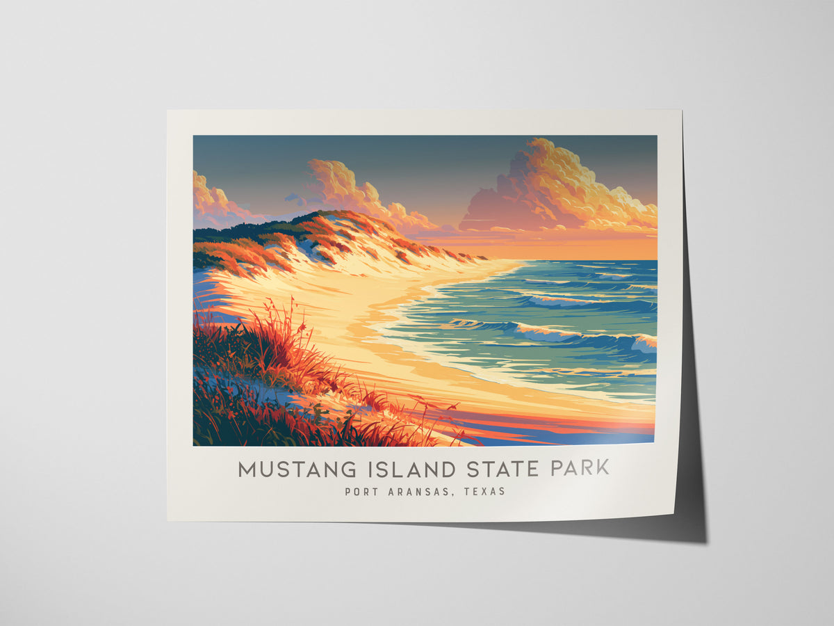 Mustang Island State Park Landscape Matte Border Poster | Port Aransas, Texas Vacation Wall Art — giclée print detail on matt