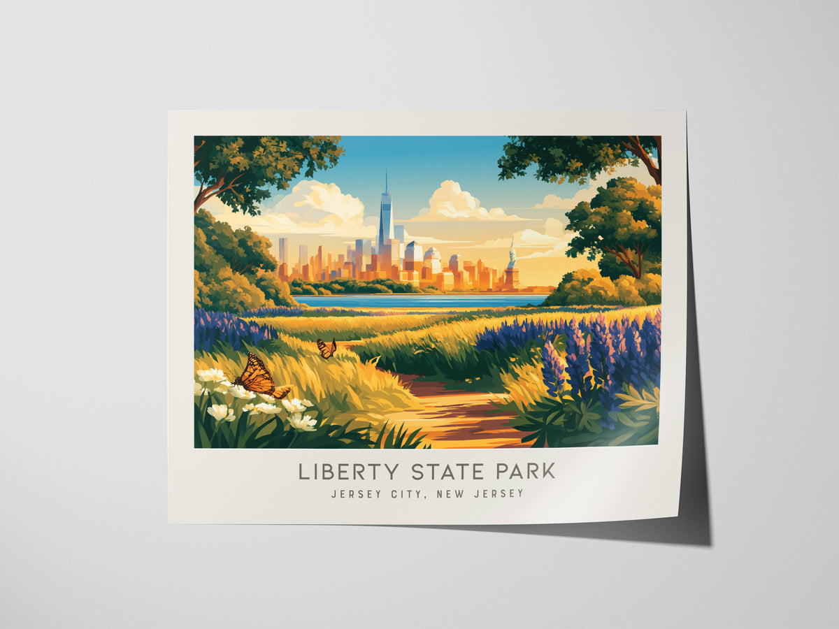 Liberty State Park Landscape Matte Border Poster | Jersey City, New Jersey Framed or Unframed Travel Gift — giclée print deta