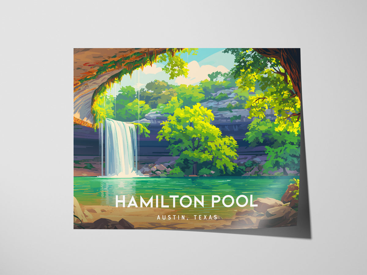 Hamilton Pool Landscape Poster | Austin, Texas Framed or Unframed Beach House Decor Wall Art — giclée print detail on matte p