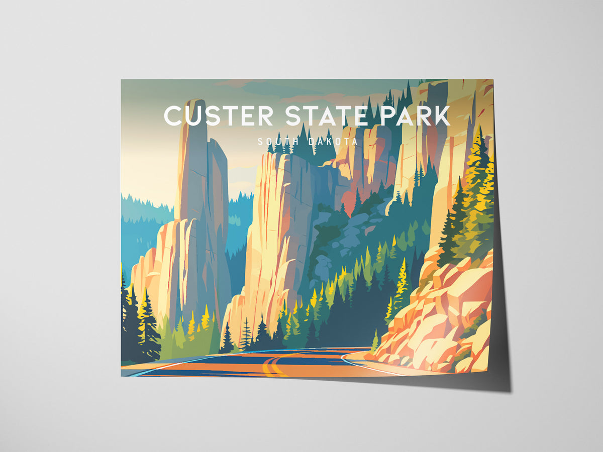 Custer State Park Landscape Poster | South Dakota Needles Highway Travel Wall Art — giclée print detail on matte paper