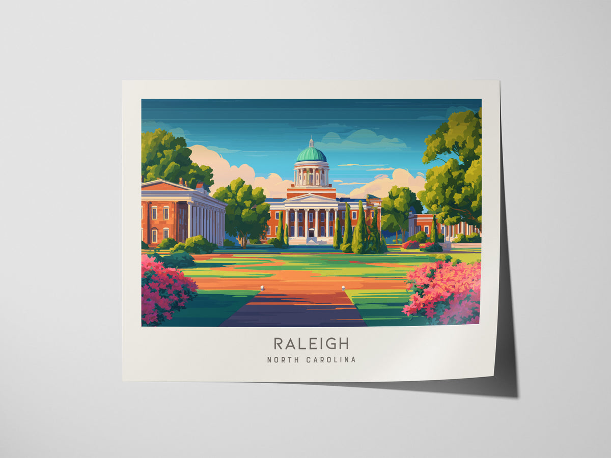 Raleigh Landscape Matte Border Poster | North Carolina Travel Wall Art — giclée print detail on matte paper