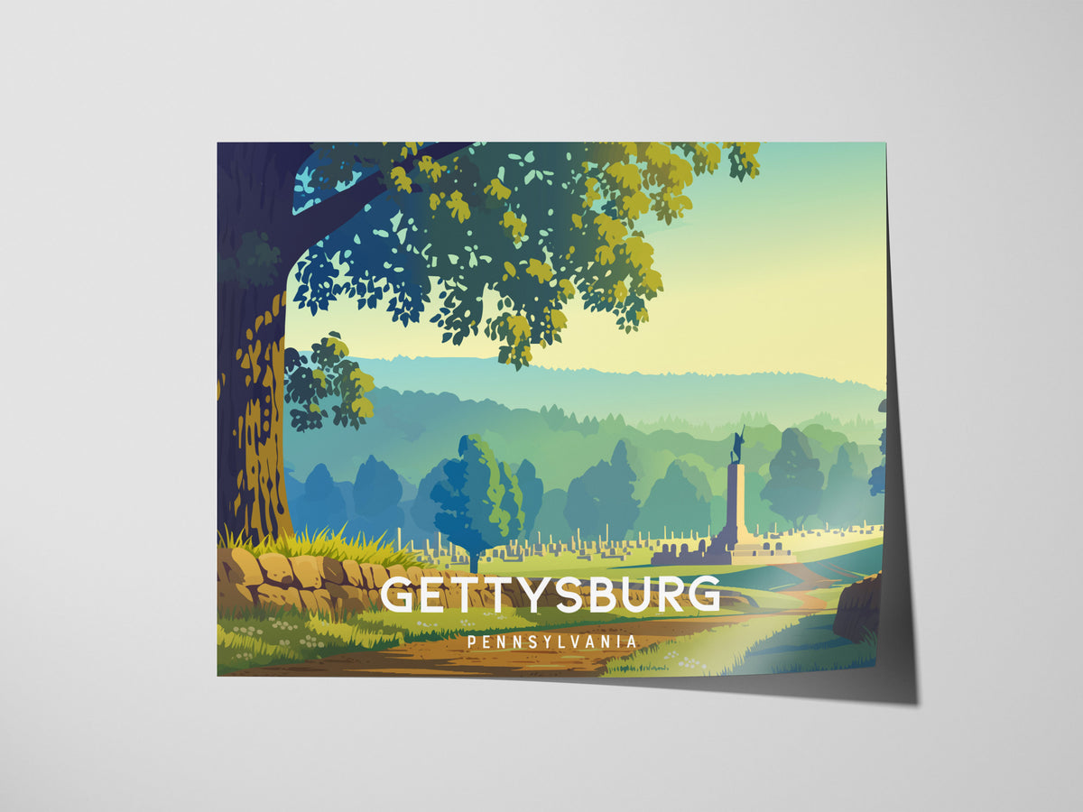 Gettysburg, Pennsylvania Landscape Poster | Historic Civil War Battlefield Travel Wall Art — giclée print detail on matte pap
