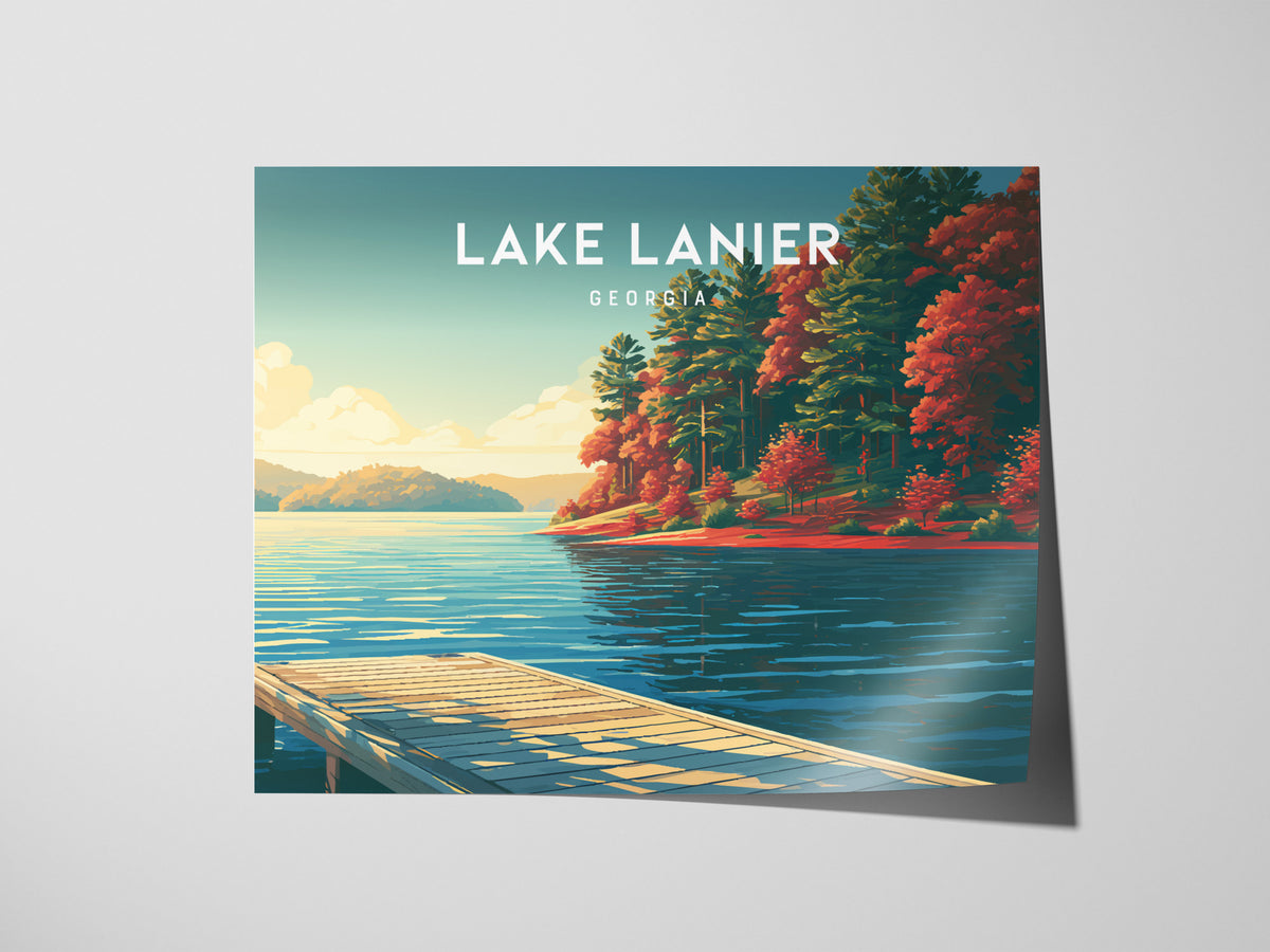 Lake Lanier, Georgia Landscape Poster | Scenic Lake House Beach House Decor Wall Art — giclée print detail on matte paper