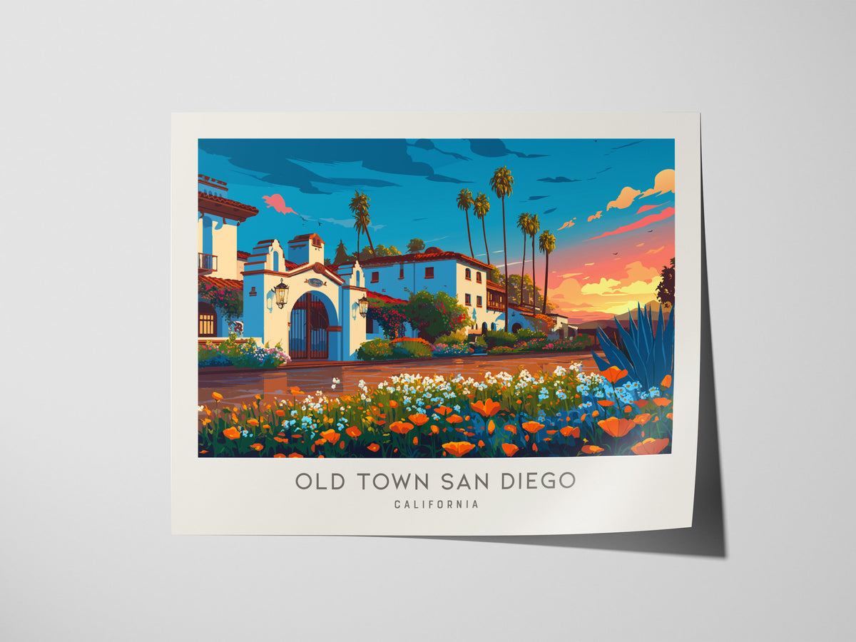 Old Town San Diego Landscape Matte Border Poster | California Destination Print Framed or Unframed — giclée print detail on m