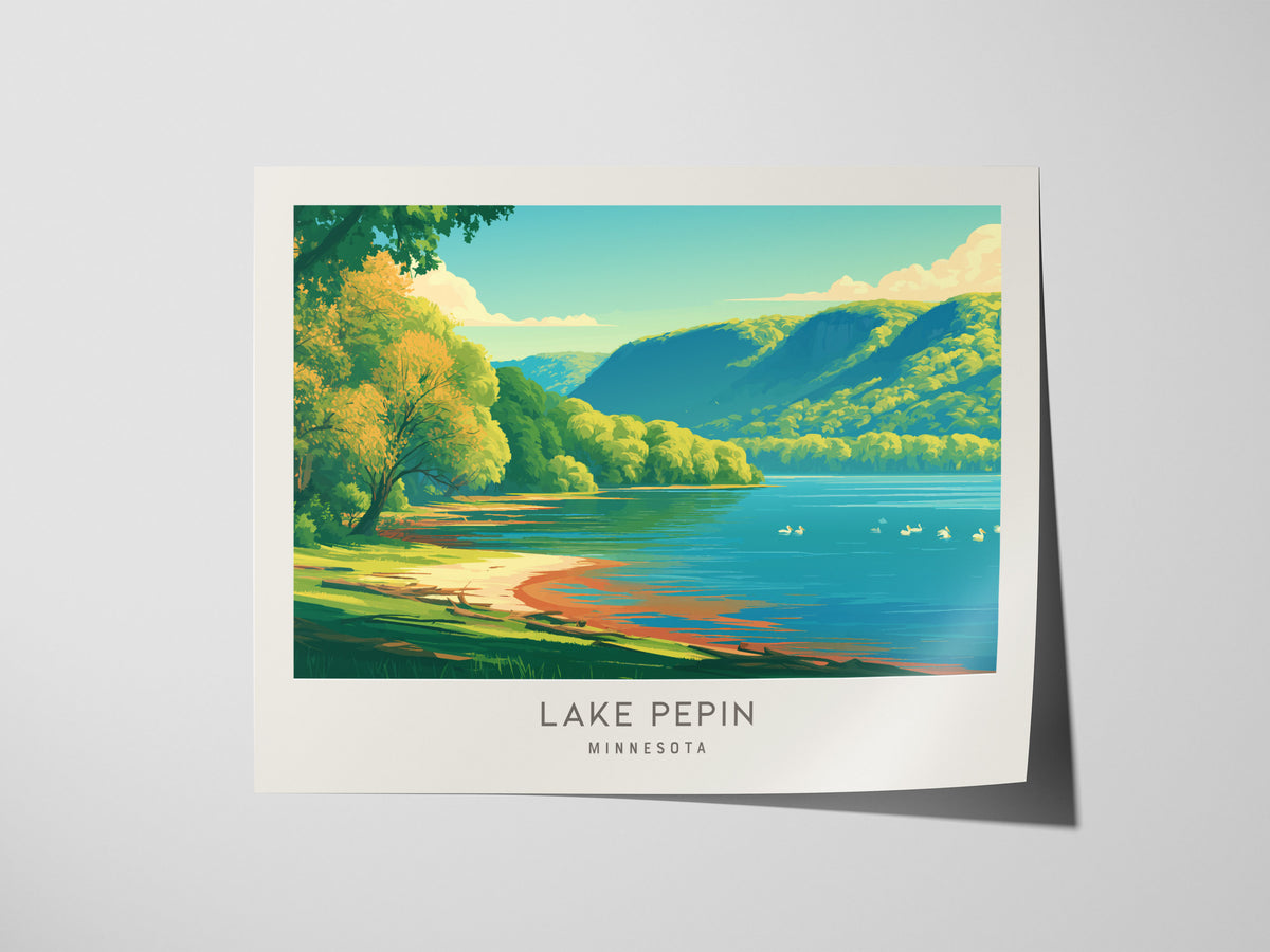 Lake Pepin Landscape Matte Border Poster | Minnesota Travel Gift Beach House Decor — giclée print detail on matte paper
