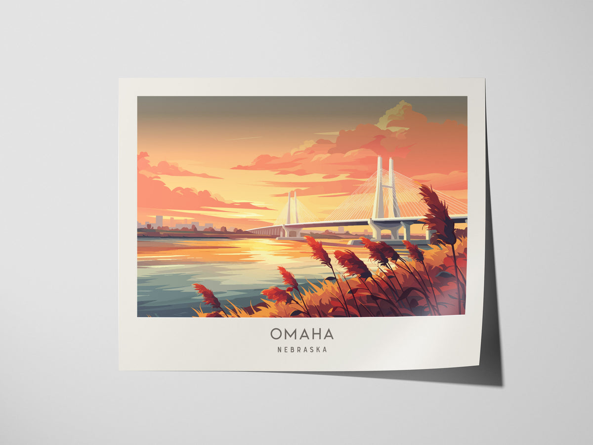 Omaha Landscape Matte Border Poster | Nebraska Framed or Unframed Vacation Wall Art — giclée print detail on matte paper
