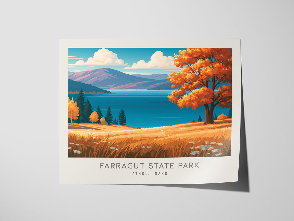Farragut State Park Landscape Matte Border Poster | Athol, Idaho Vacation Wall Art — giclée print detail on matte paper