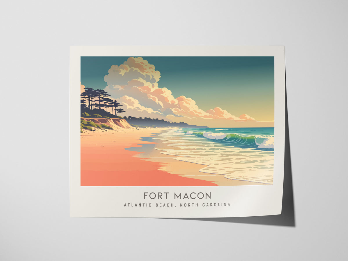 Fort Macon Landscape Matte Border Poster | Atlantic Beach, North Carolina Coastal Beach Decor — giclée print detail on matte