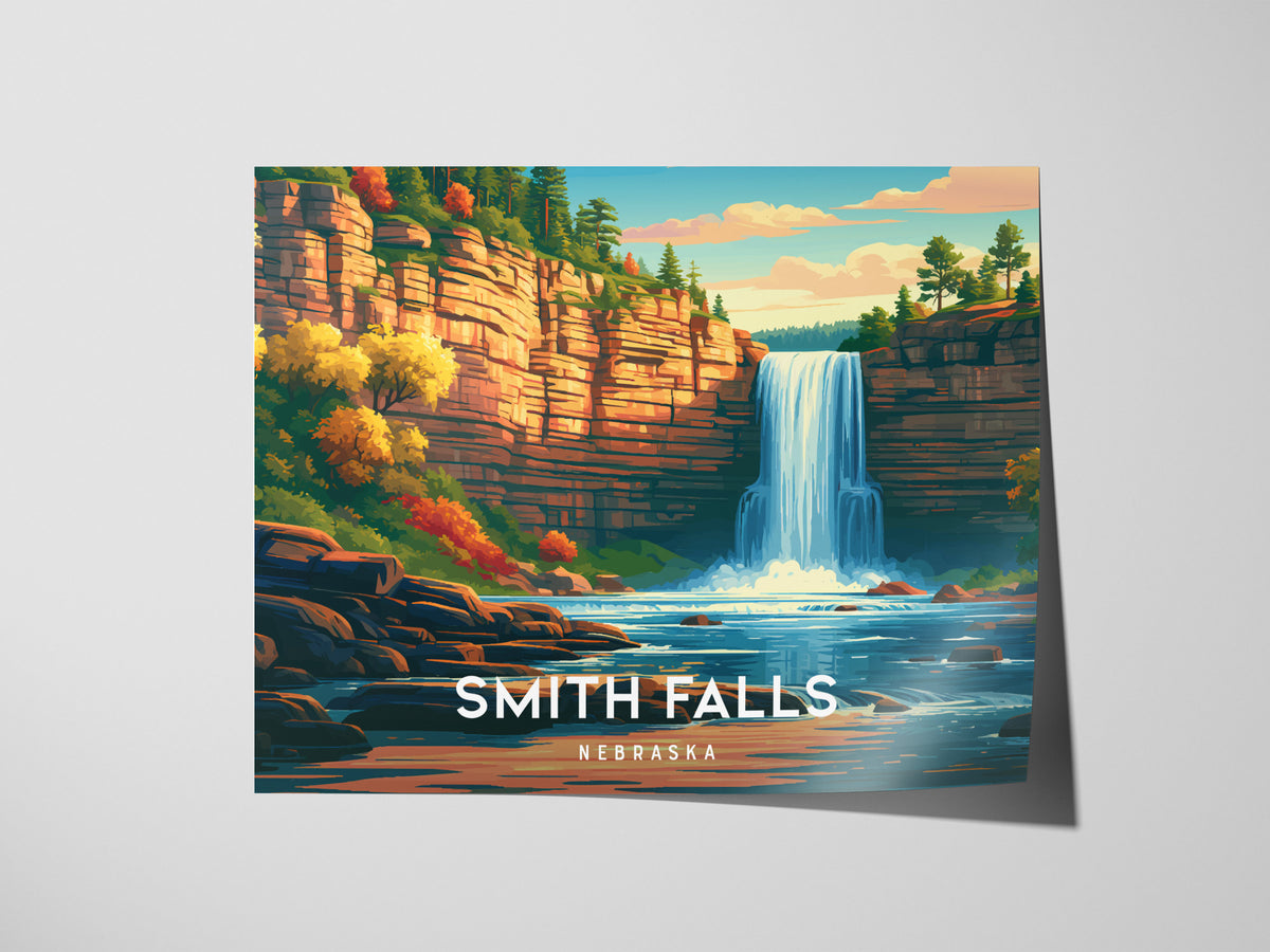 Smith Falls, Nebraska Landscape Poster | Waterfall Vacation Wall Art — giclée print detail on matte paper