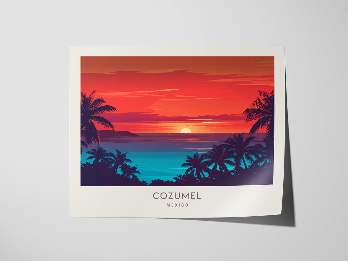 Cozumel Landscape Matte Border Poster | Mexico Tropical Beach Print Travel Wall Art — giclée print detail on matte paper