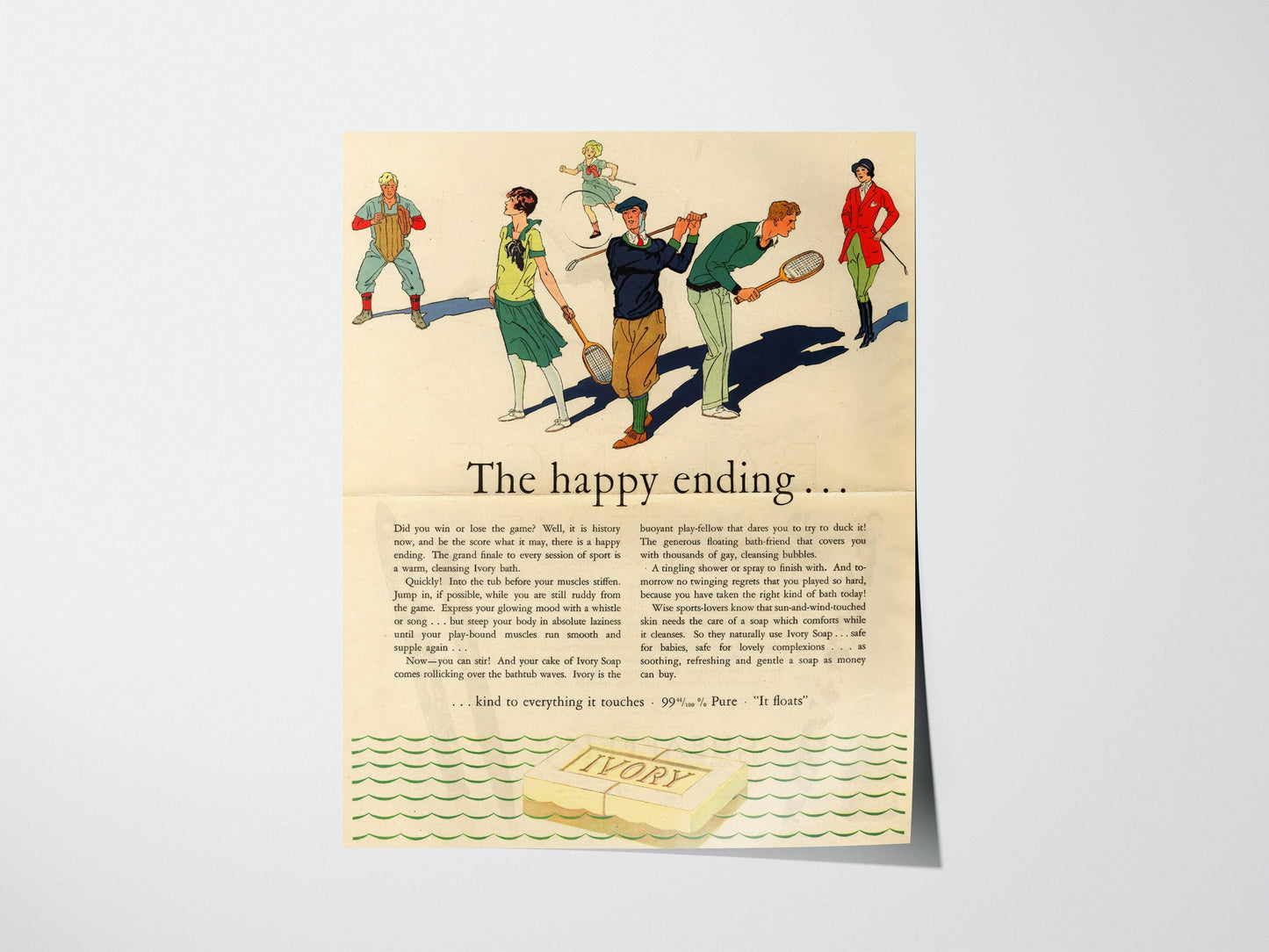 Vintage Ivory Soap 1920s advertisement poster Happy Ending bathroom retro Art Nouveau decor