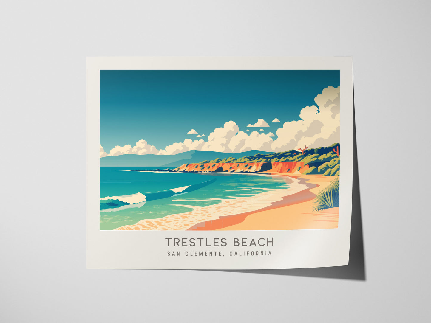 Trestles Beach Landscape Matte Border Poster | San Clemente, California Vacation Wall Art — giclée print detail on matte pape