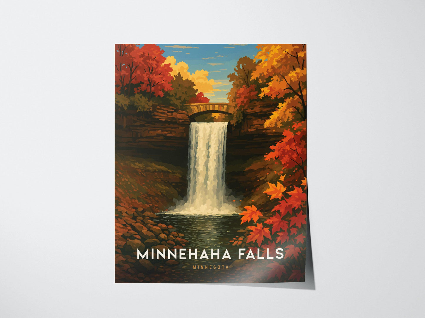 Minnehaha Falls Poster – Minneapolis Minnesota Wall Art, Autumn Waterfall Print, Midwest Travel Decor, Framed or Unframed - Swell Scenes