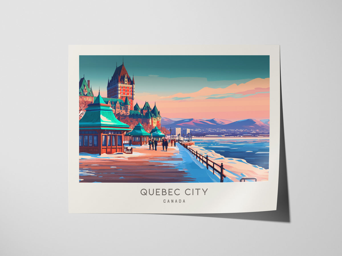 Quebec City Landscape Matte Border Poster | Canada Travel Wall Art — giclée print detail on matte paper