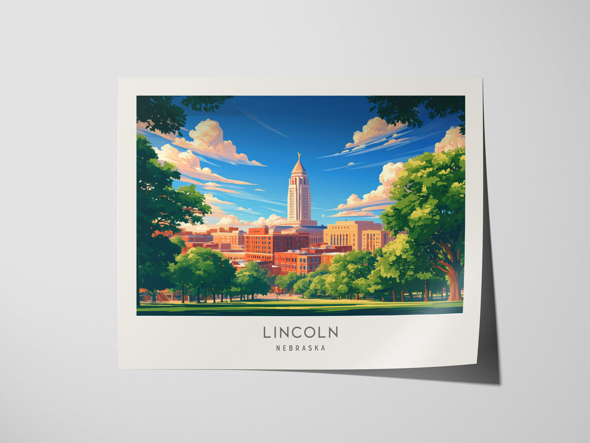 Lincoln Landscape Matte Border Poster | Nebraska Travel Wall Art — giclée print detail on matte paper