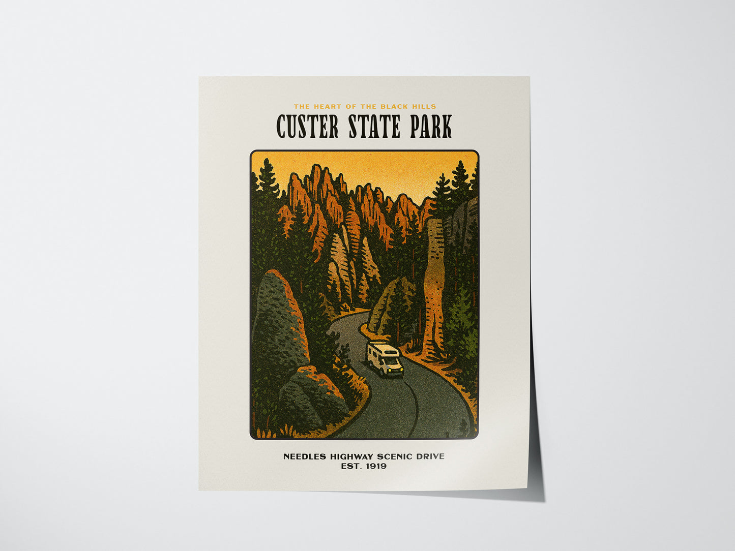 Custer State Park Vintage Poster – Needles Highway, South Dakota Print, Scenic Drive Art, Framed or Unframed, Great Gift for Travelers - Swell Scenes