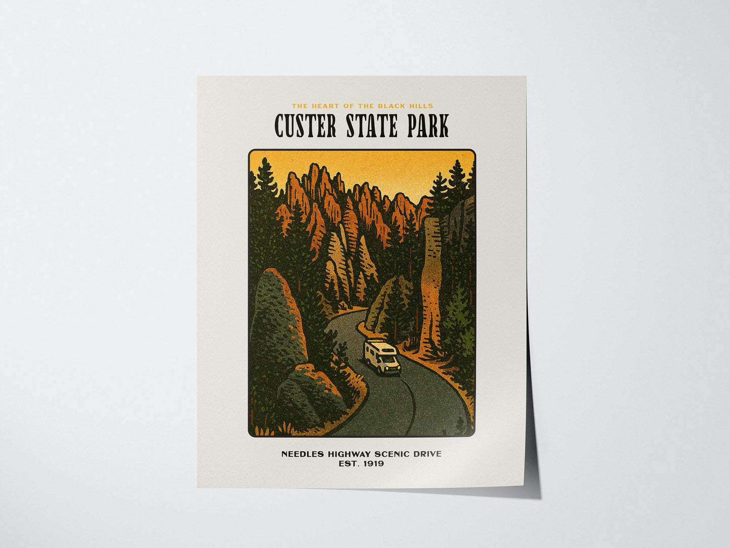 Custer State Park Vintage Poster – Needles Highway, South Dakota Print, Scenic Drive Art, Framed or Unframed, Great Gift for Travelers - Swell Scenes
