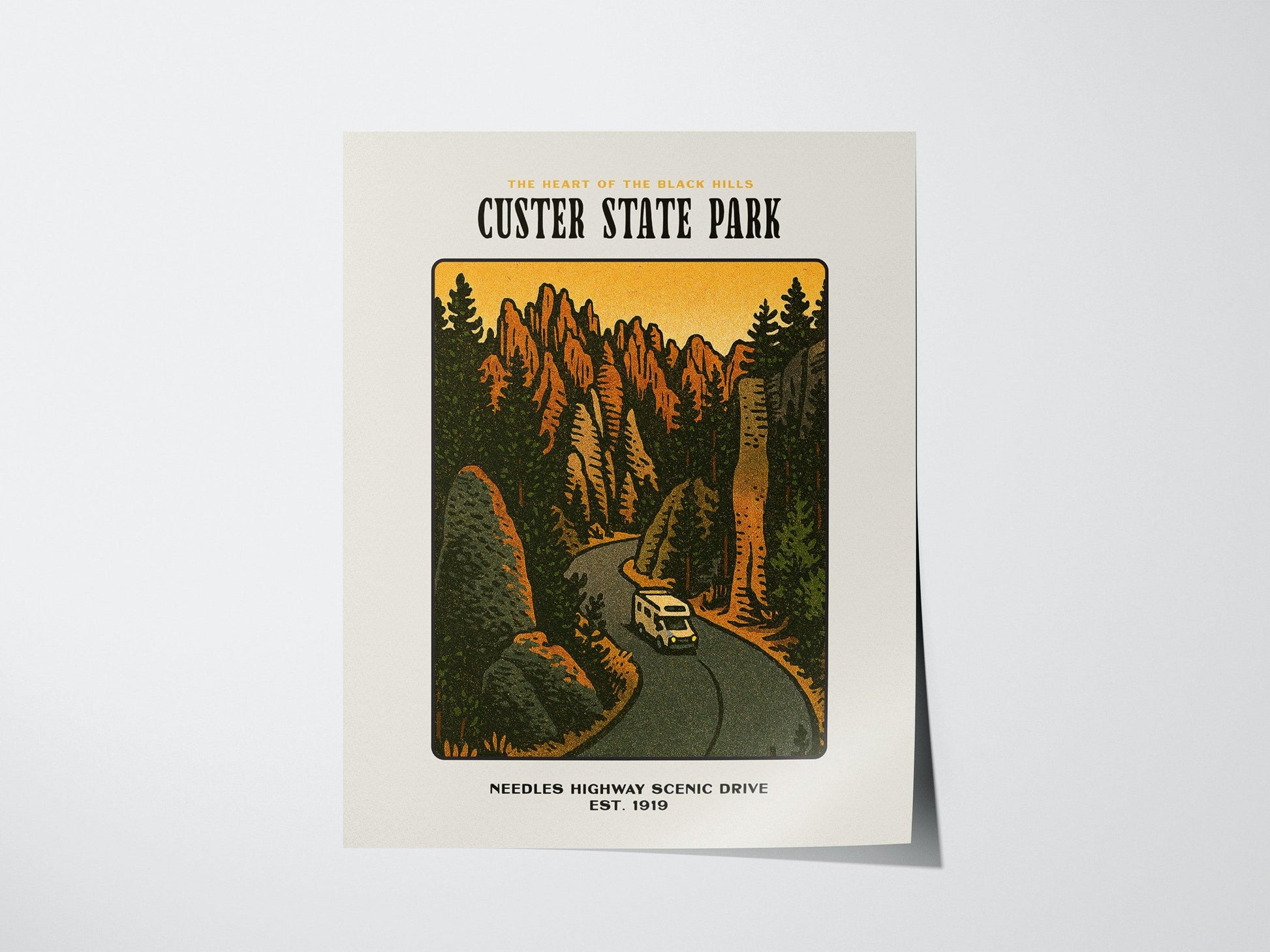 Custer State Park Vintage Poster – Needles Highway, South Dakota Print, Scenic Drive Art, Framed or Unframed, Great Gift for Travelers - Swell Scenes