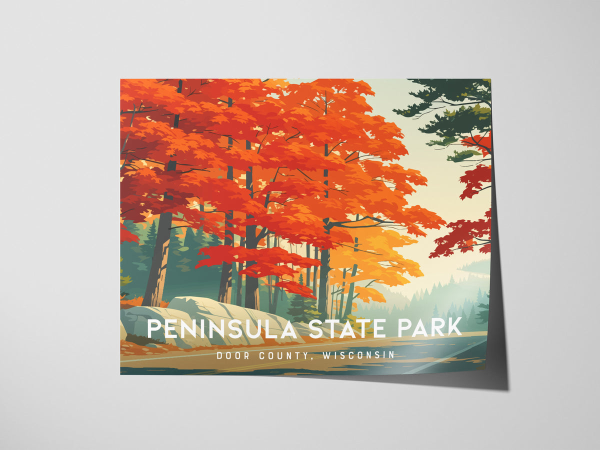 Peninsula State Park Landscape Poster | Door County, Wisconsin Bluffs & Shoreline Framed or Unframed — giclée print detail on