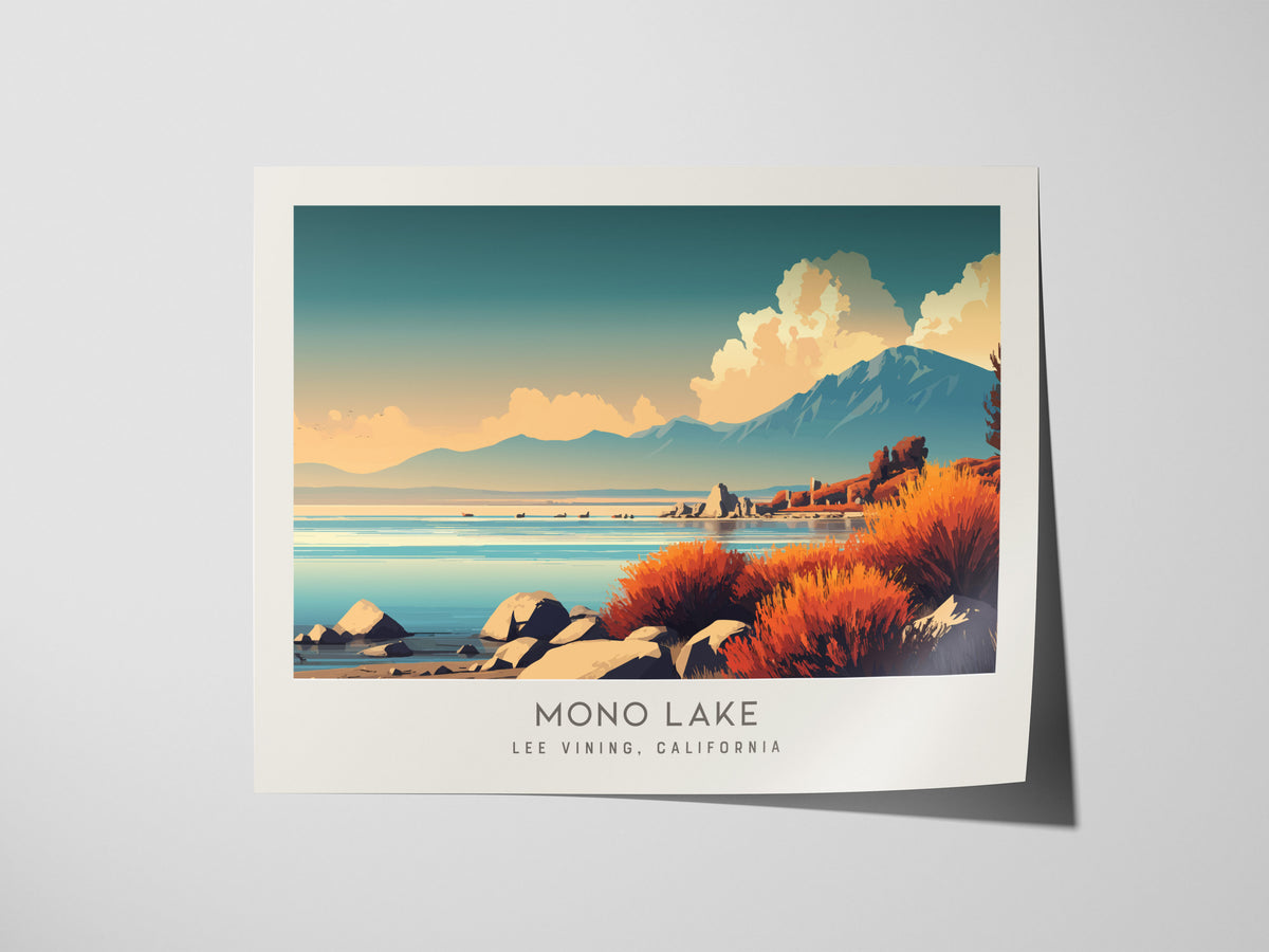 Mono Lake Landscape Matte Border Poster | Lee Vining, California Framed or Unframed Desert Lake Print — giclée print detail o