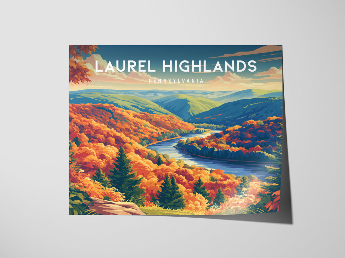 Laurel Highlands Landscape Poster | Pennsylvania Travel Gift Mountain Wall Art — giclée print detail on matte paper
