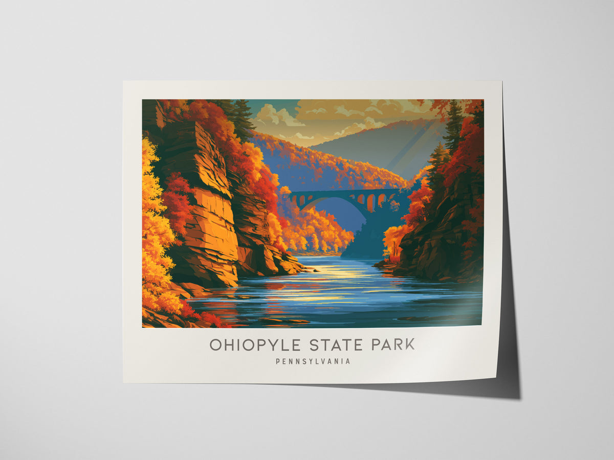 Ohiopyle State Park Landscape Matte Border Poster | Pennsylvania Vacation Wall Art — giclée print detail on matte paper