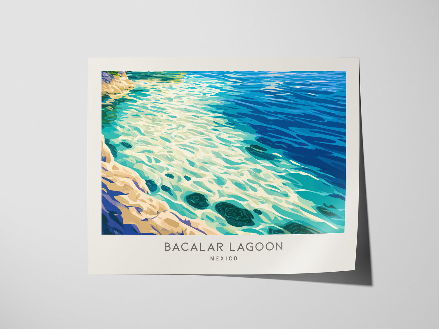 Bacalar Lagoon Landscape Matte Border Poster | Mexico Coastal Beach Decor Travel Wall Art — giclée print detail on matte pape