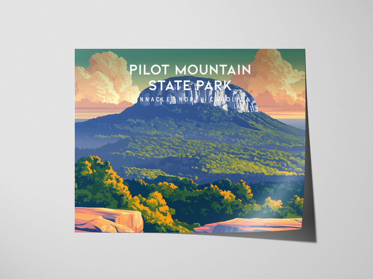 Pilot Mountain State Park Landscape Poster | Pinnacle, North Carolina Vacation Wall Art — giclée print detail on matte paper
