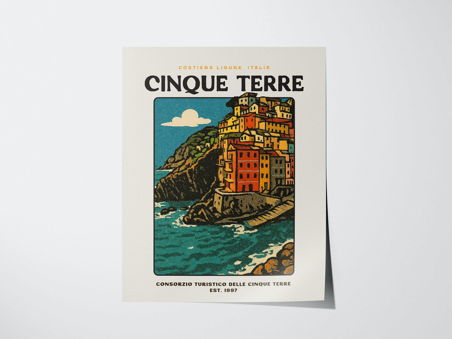 Cinque Terre Vintage Travel Poster – Italy Wall Art Print, Italian Riviera Decor, Framed/Unframed, Coastal Europe Retro Artwork - Swell Scenes