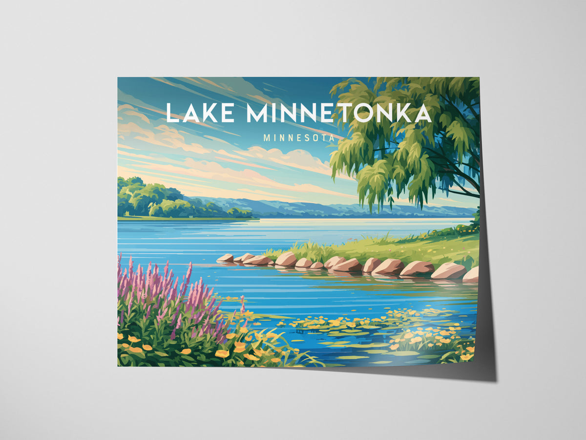 Lake Minnetonka, Minnesota Landscape Poster | Travel Gift Destination Print Wall Art — giclée print detail on matte paper