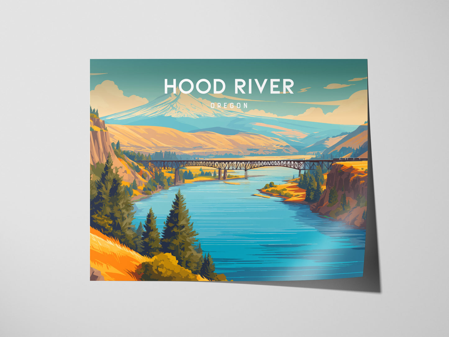 Hood River, Oregon Landscape Poster | Columbia River Gorge Destination Print Wall Art — giclée print detail on matte paper