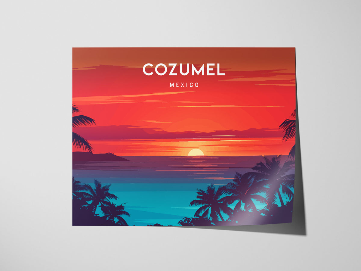 Cozumel, Mexico Landscape Poster | Destination Print Beach House Decor Wall Art — giclée print detail on matte paper