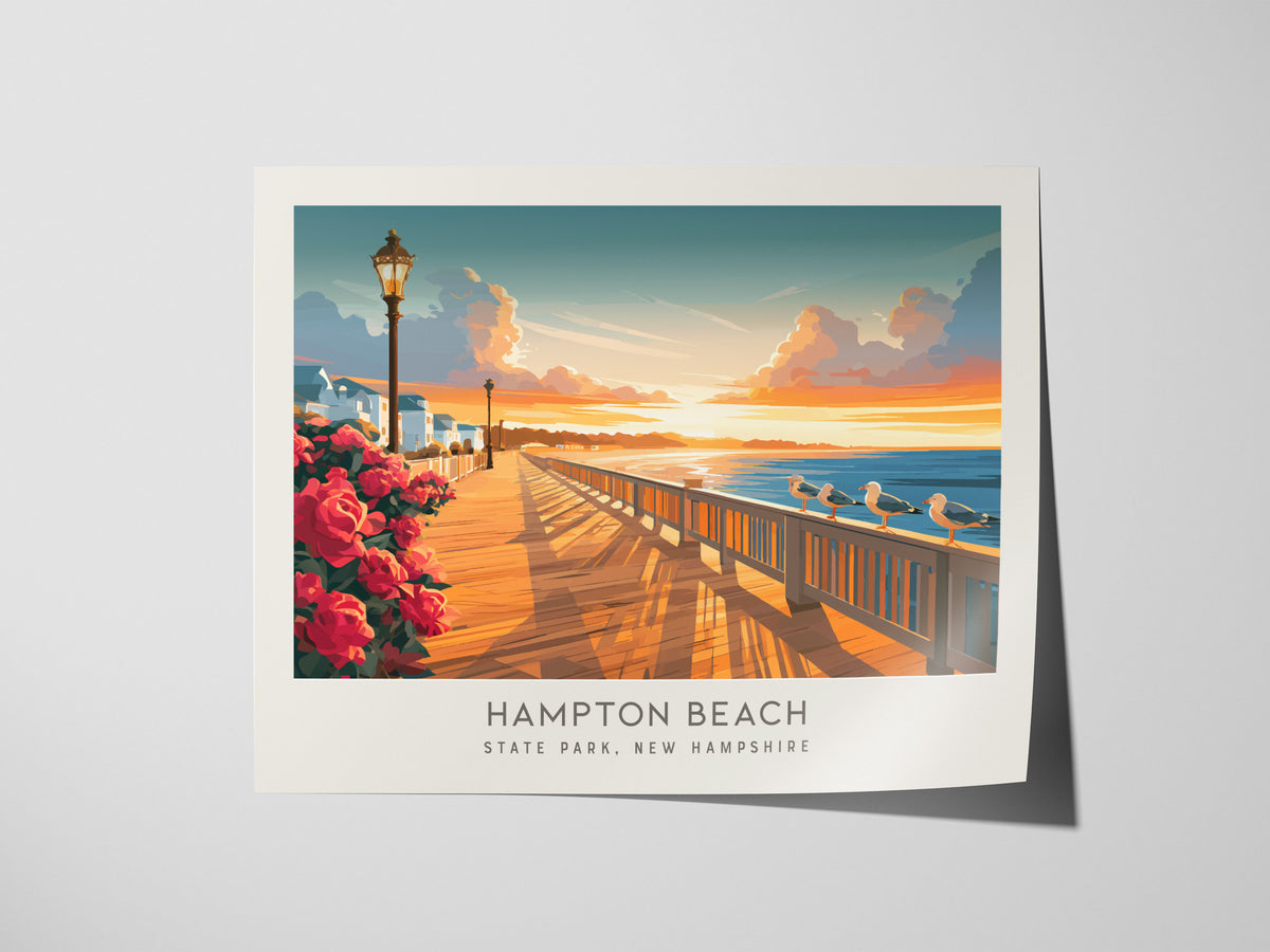 Hampton Beach Landscape Matte Border Poster | State Park, New Hampshire Travel Wall Art — giclée print detail on matte paper