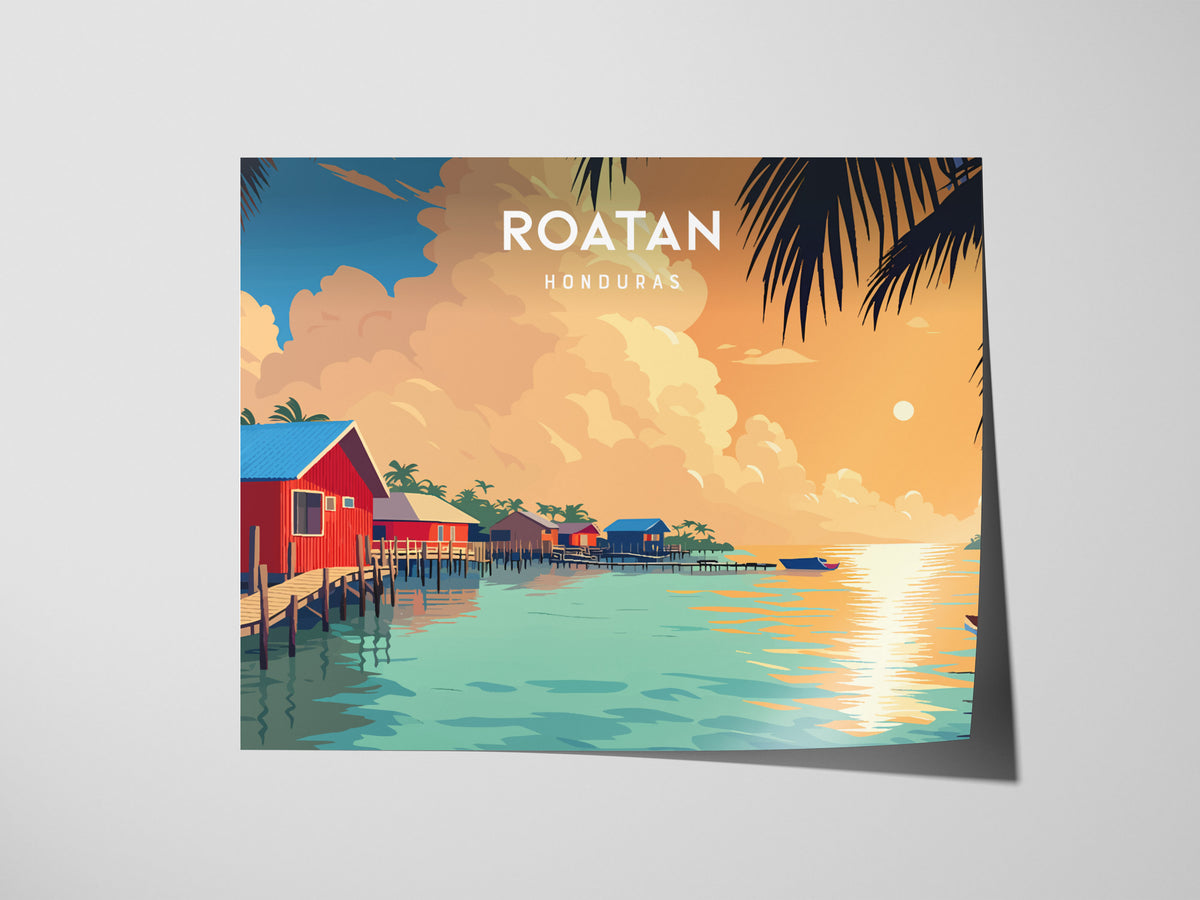 Roatan Landscape Poster | Honduras Destination Print Framed or Unframed Wall Art — giclée print detail on matte paper