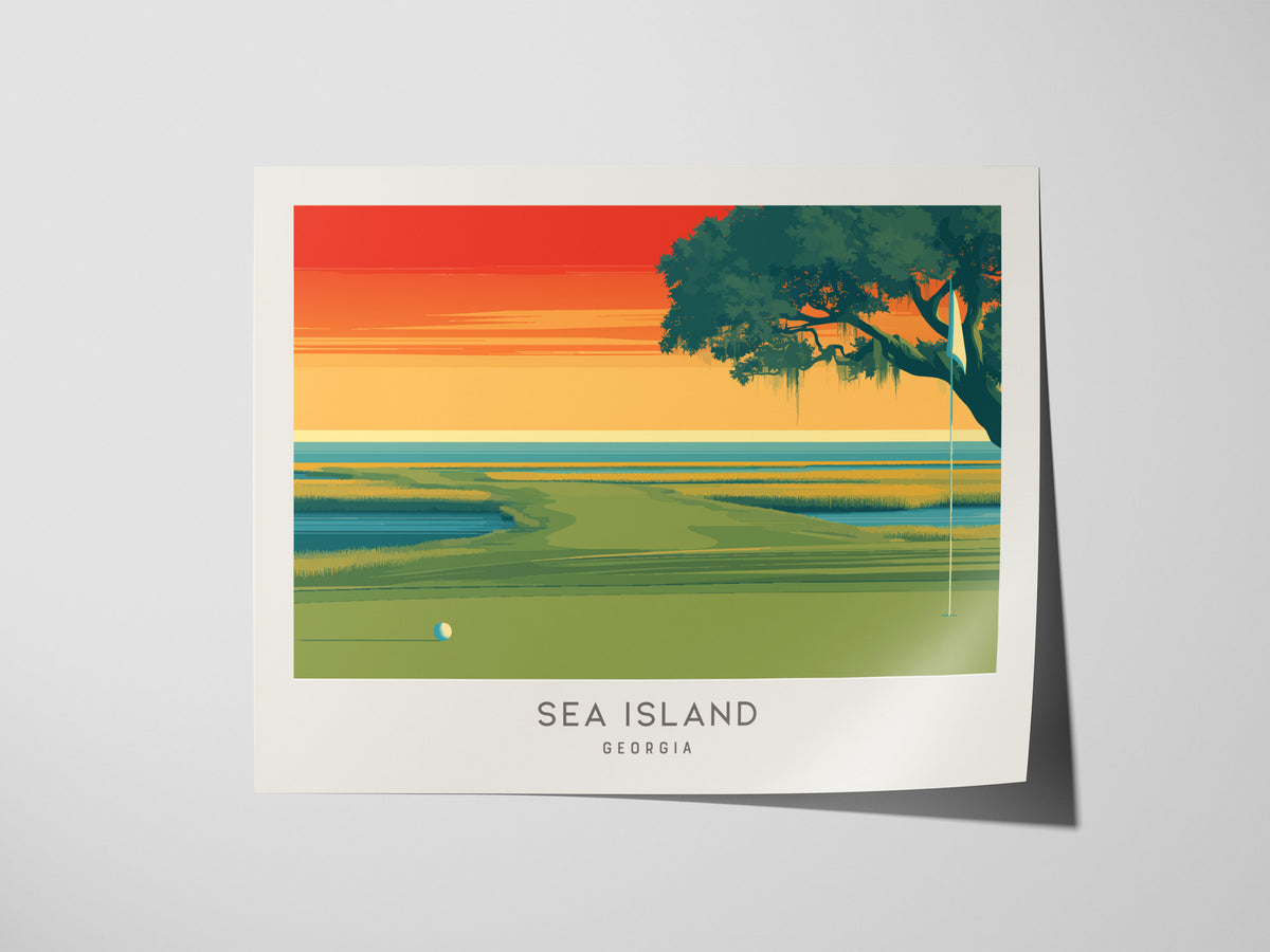 Sea Island Landscape Matte Border Poster | Georgia Framed or Unframed Golf Wall Art — giclée print detail on matte paper