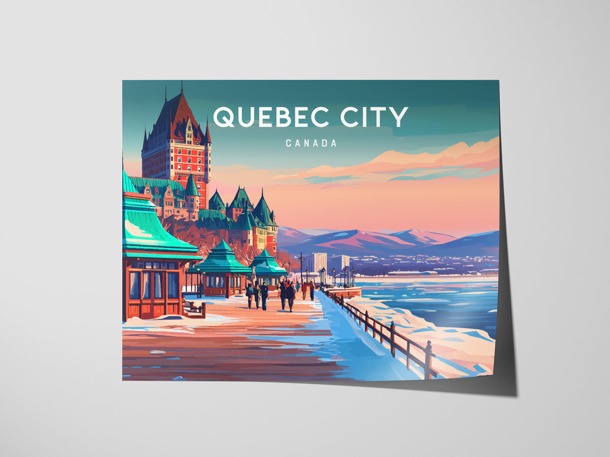 Quebec City, Canada Landscape Poster | Historic Skyline Vacation Wall Art — giclée print detail on matte paper